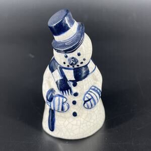 Potting Shed Pottery Crackle Glaze 2.75" Mini Snowman Blue White Christmas 1997